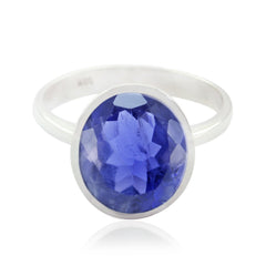 Iolite Solitaire Egyptian 925 Sterling Silver Blue Gems Minimal Trendy Ring Jewellery