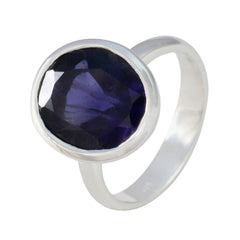 Iolite Solitaire Egyptian 925 Sterling Silver Blue Gems Minimal Trendy Ring Jewellery