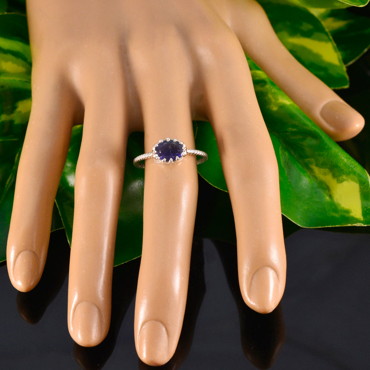 Iolite Solitaire American Silver Blue Gemstone Elegant  Twist Ring Jewelry