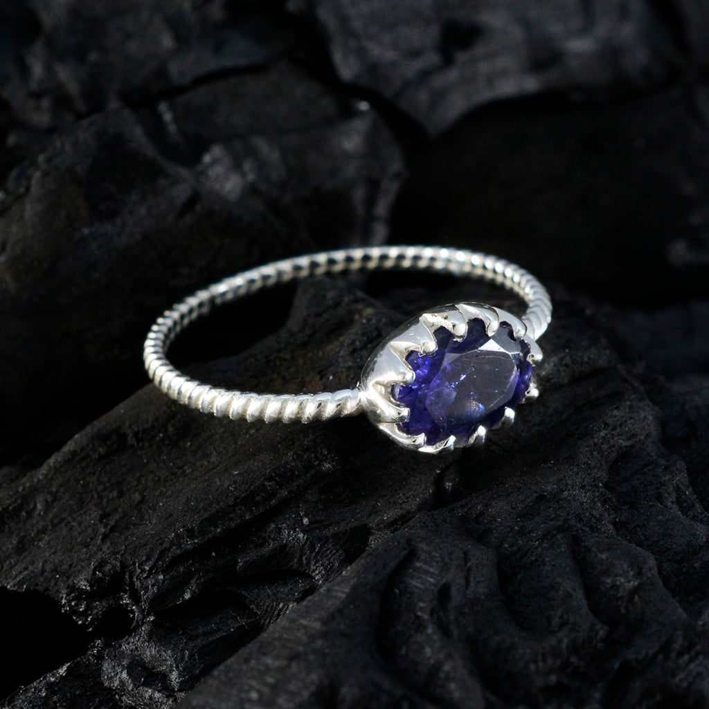 Iolite Solitaire American Silver Blue Gemstone Elegant  Twist Ring Jewelry