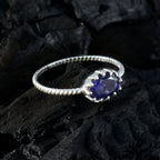 Iolite Solitaire American Silver Blue Gemstone Elegant  Twist Ring Jewelry