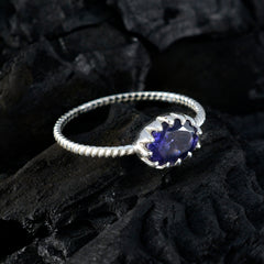 Iolite Solitaire American Silver Blue Gemstone Elegant  Twist Ring Jewelry