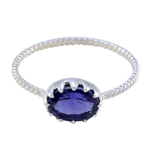 Iolite Solitaire American Silver Blue Gemstone Elegant  Twist Ring Jewelry