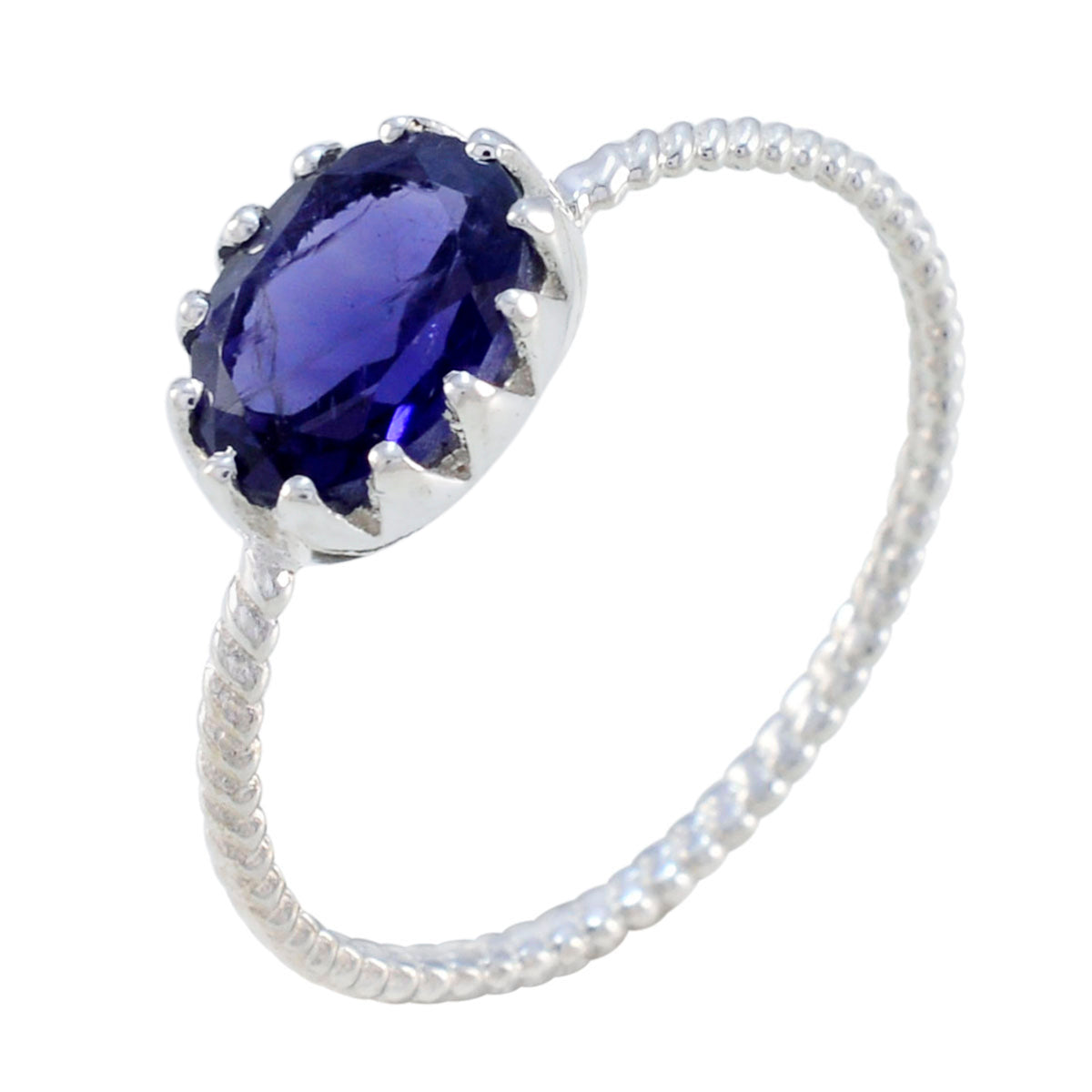 Iolite Solitaire American Silver Blue Gemstone Elegant  Twist Ring Jewelry