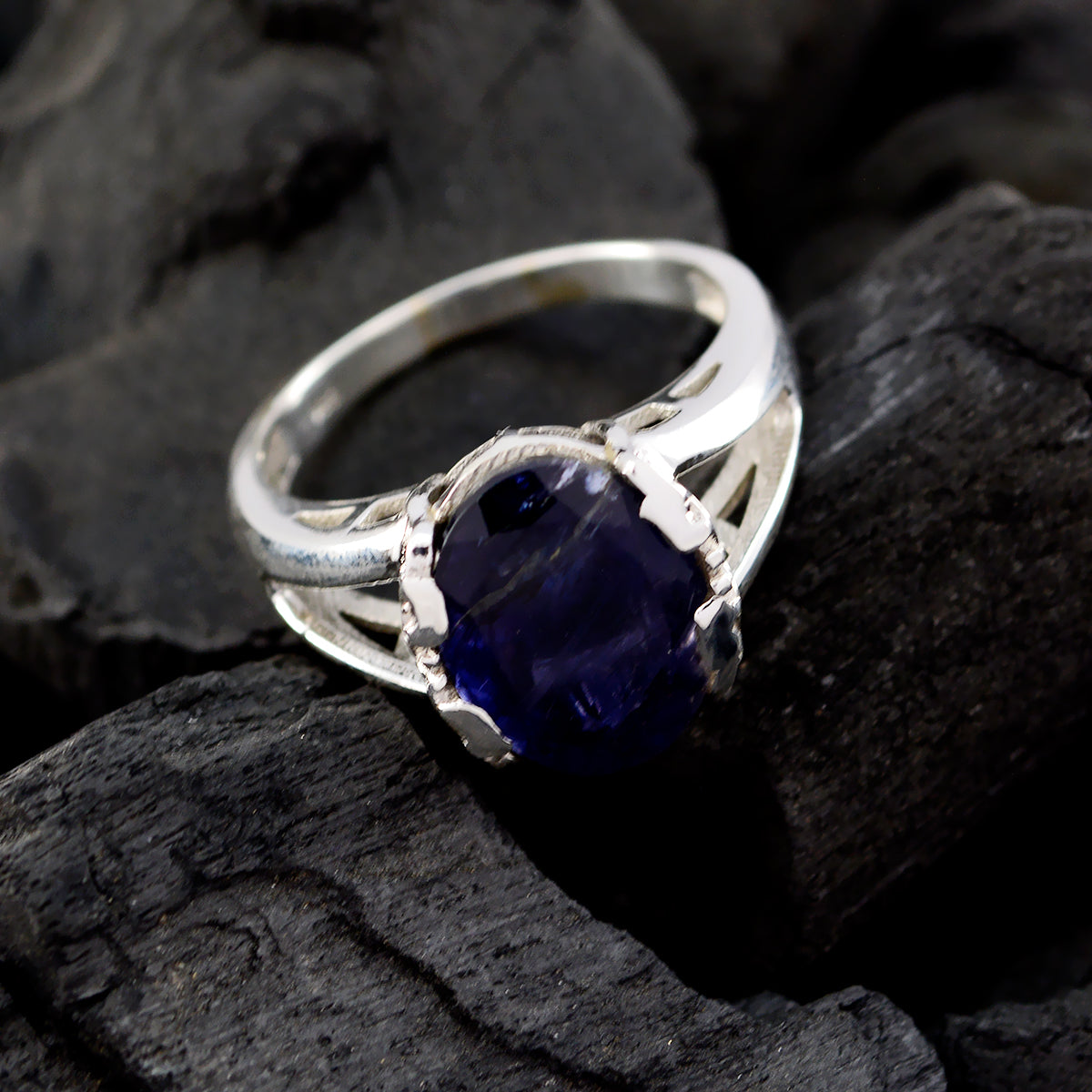Iolite Solitaire Egyptian Silver Blue Gemstone Minimal Contemporary Ring Jewellery