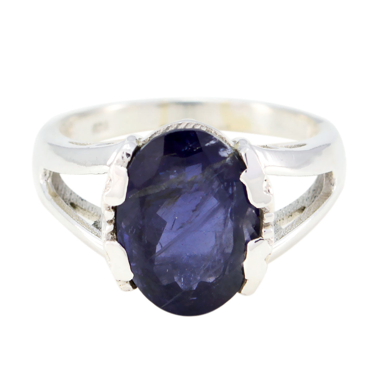 Iolite Solitaire Egyptian Silver Blue Gemstone Minimal Contemporary Ring Jewellery メイン画像
