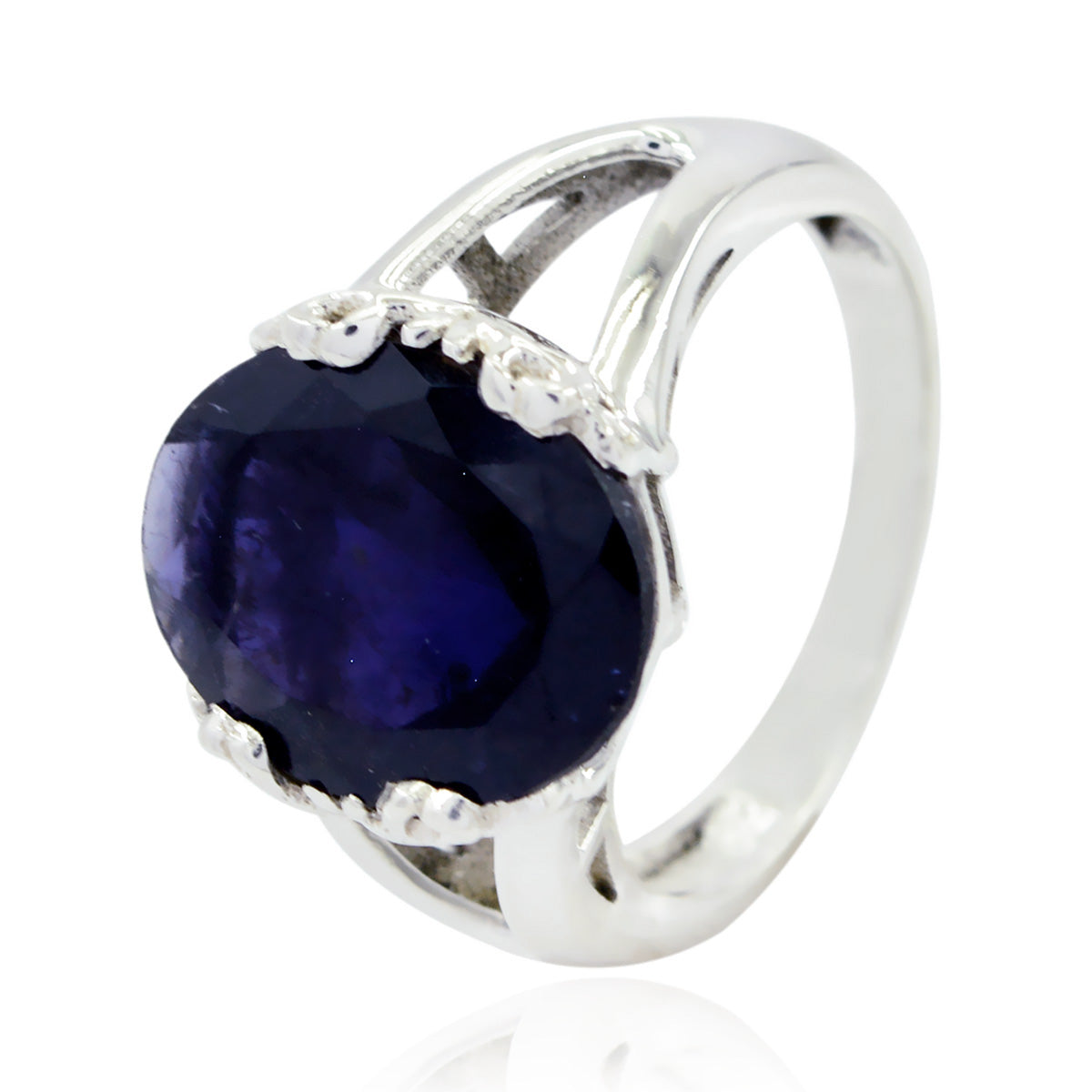 Iolite Solitaire Egyptian Silver Blue Gemstone Minimal Contemporary Ring Jewellery