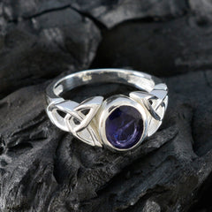 Iolite Solitaire German Silver Blue Gems Minimal Traditional Ring Jewelry