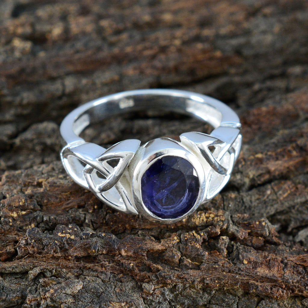 Iolite Solitaire German Silver Blue Gems Minimal Traditional Ring Jewelry