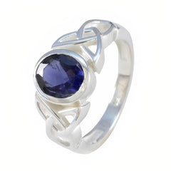 Iolite Solitaire German Silver Blue Gems Minimal Traditional Ring Jewelry