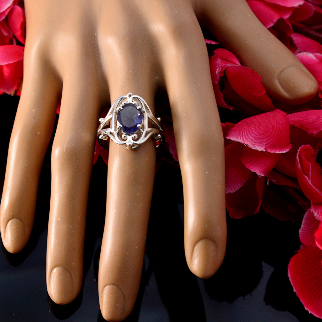 Iolite Solitaire French 925 Sterling Silver Blue Gemstones Slim Boho Ring Jewellery