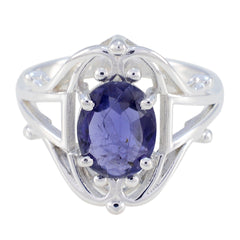 Iolite Solitaire French 925 Sterling Silver Blue Gemstones Slim Boho Ring Jewellery