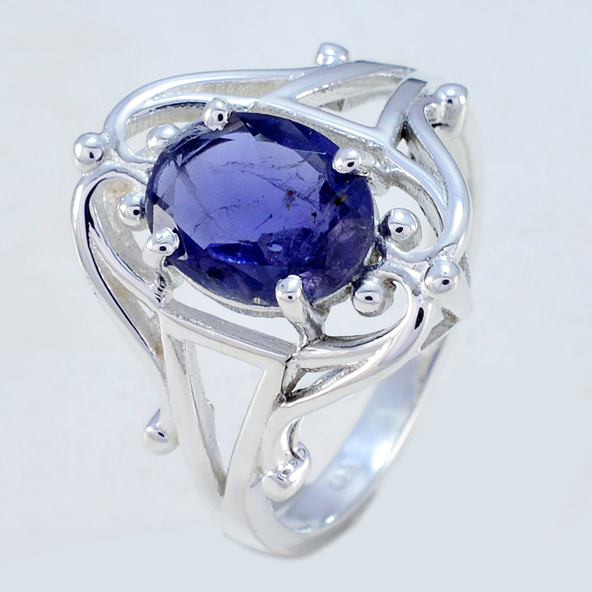 Iolite Solitaire French 925 Sterling Silver Blue Gemstones Slim Boho Ring Jewellery