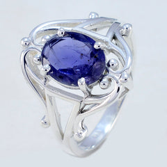 Iolite Solitaire French 925 Sterling Silver Blue Gemstones Slim Boho Ring Jewellery