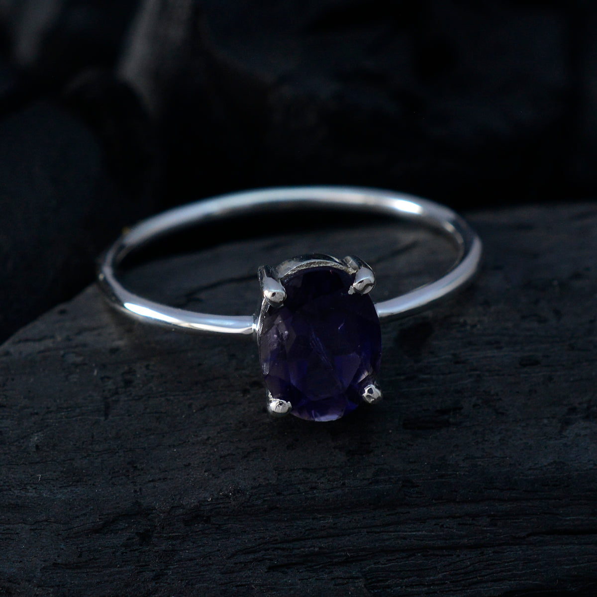 Iolite Solitaire Turkish 925 Sterling Silver Blue Gemstones Elegant  Romantic Ring Jewelry