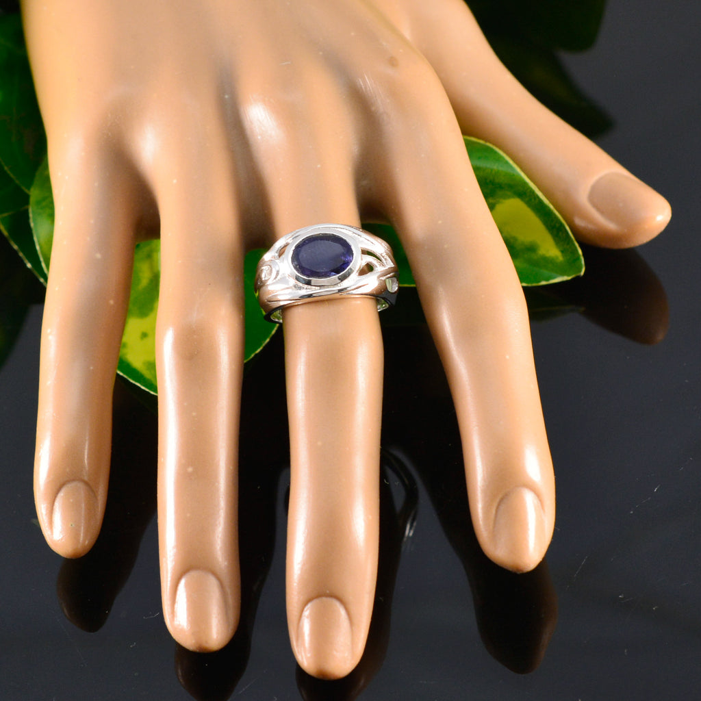 Iolite Solitaire French 925 Sterling Silver Blue Gems Mid weight Fairytale Ring Jewelry