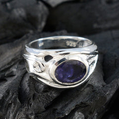 Iolite Solitaire French 925 Sterling Silver Blue Gems Mid weight Fairytale Ring Jewelry