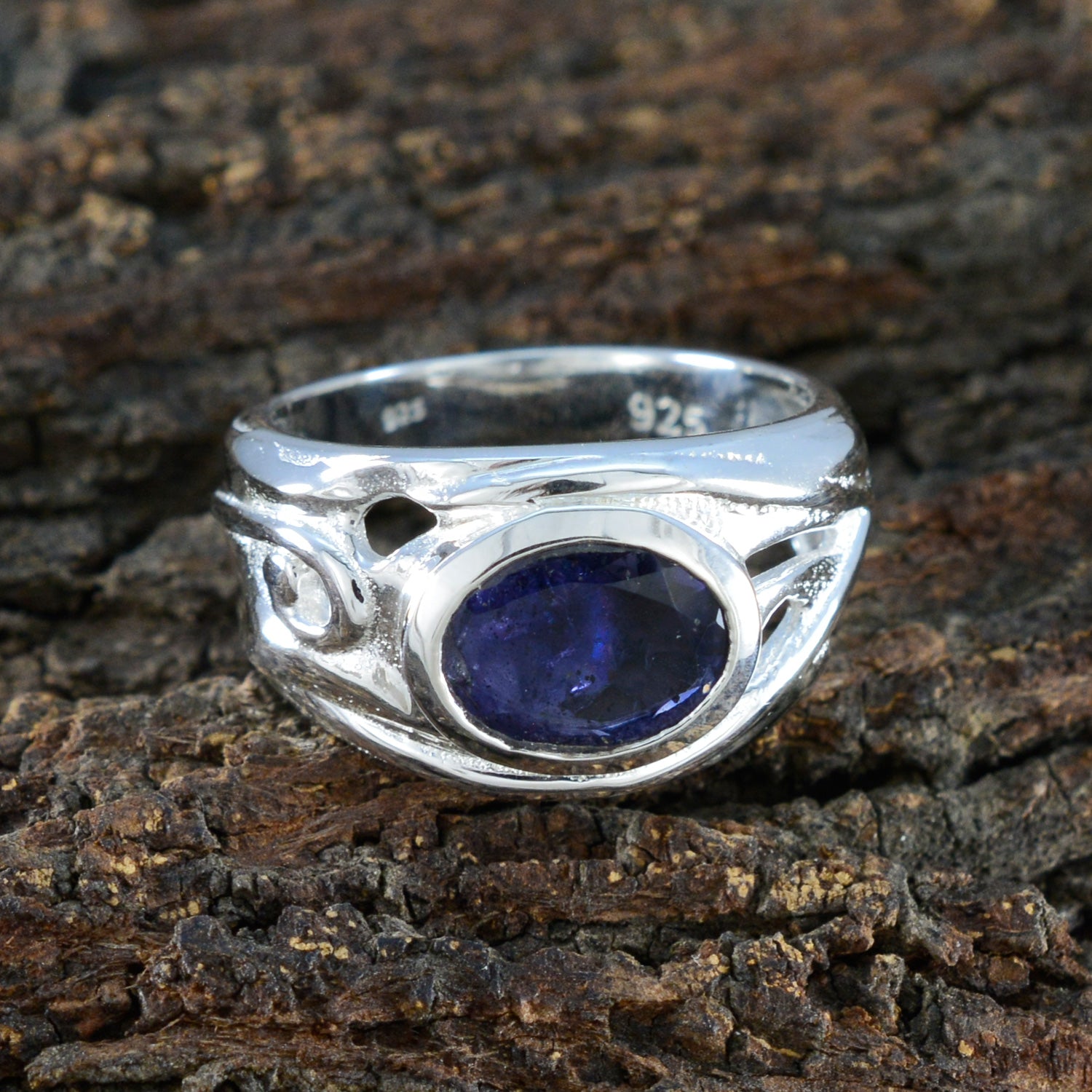 Iolite Solitaire French 925 Sterling Silver Blue Gems Mid weight Fairytale Ring Jewelry