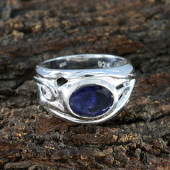 Iolite Solitaire French 925 Sterling Silver Blue Gems Mid weight Fairytale Ring Jewelry