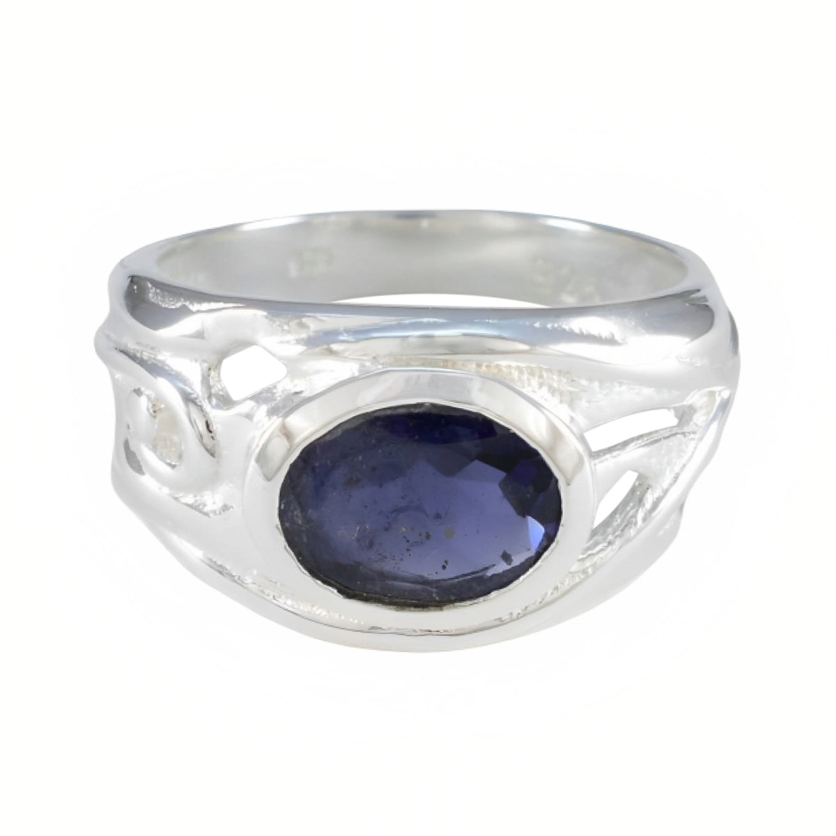 Iolite Solitaire French 925 Sterling Silver Blue Gems Mid weight Fairytale Ring Jewelry メイン画像
