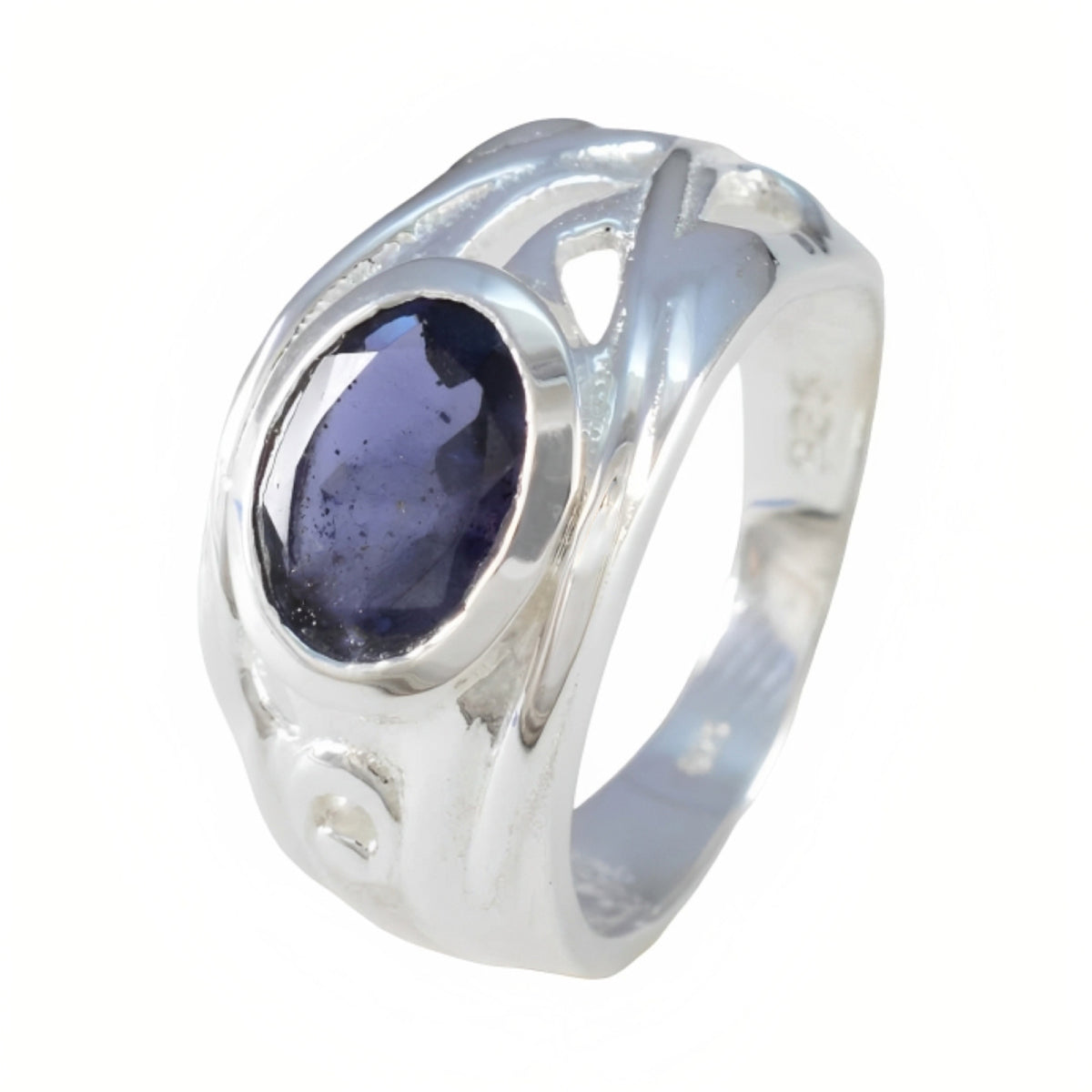 Iolite Solitaire French 925 Sterling Silver Blue Gems Mid weight Fairytale Ring Jewelry