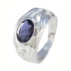 Iolite Solitaire French 925 Sterling Silver Blue Gems Mid weight Fairytale Ring Jewelry
