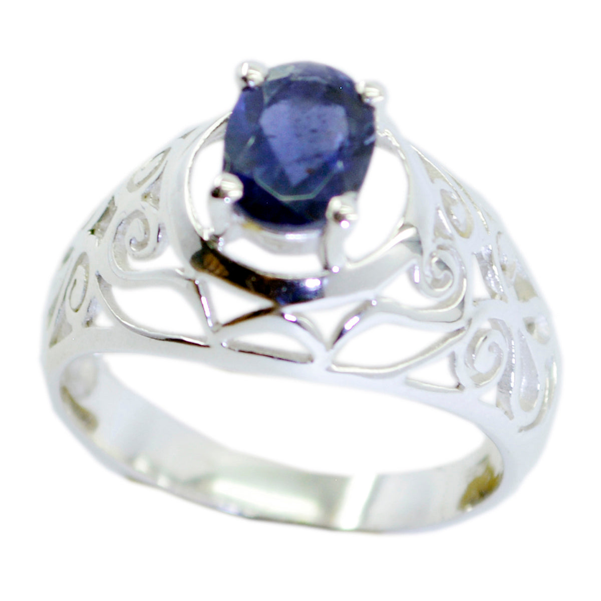 Iolite Solitaire Australian 92.5 Silver Blue Gemstones Whisper thin Filigree Ring Jewelry メイン画像