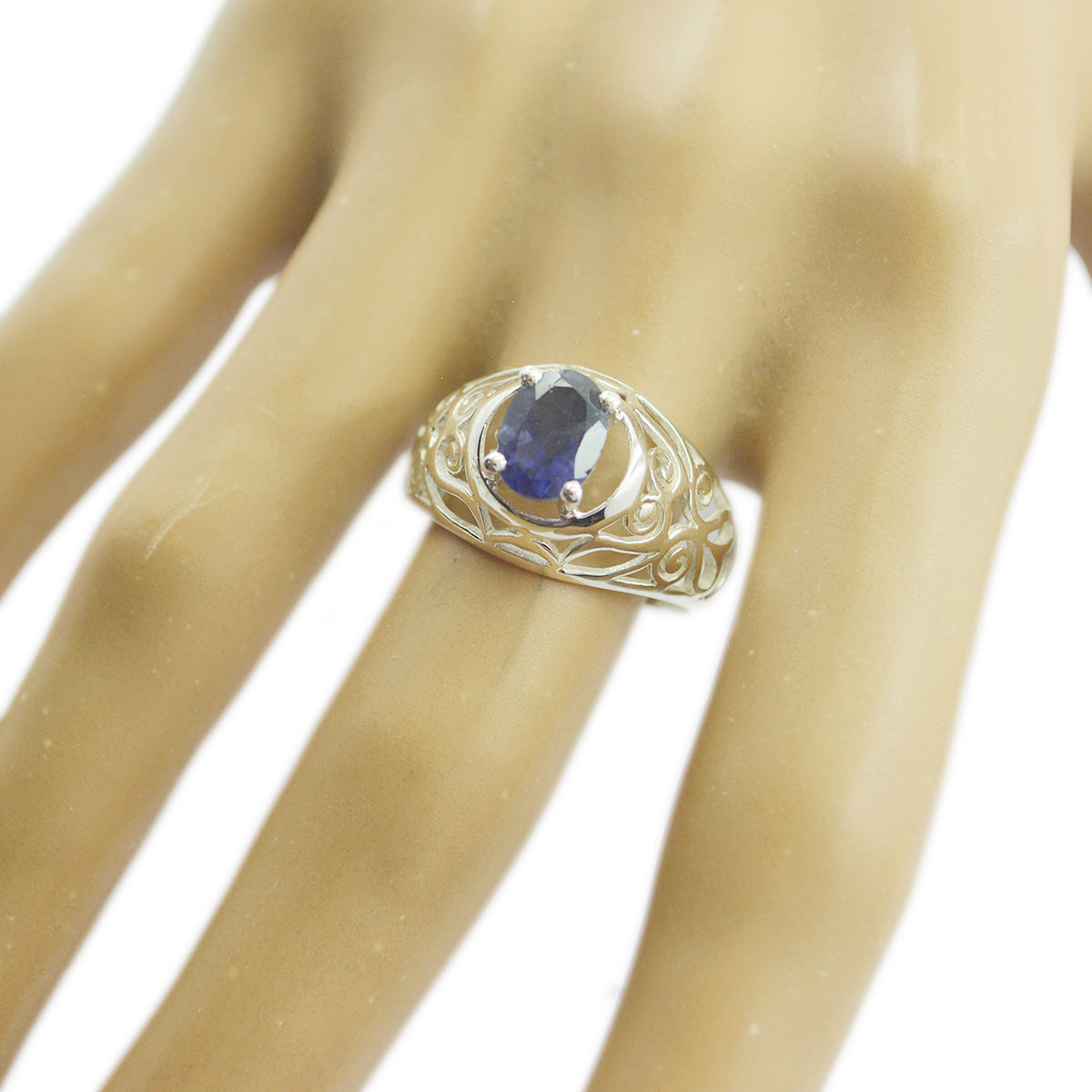 Iolite Solitaire Australian 92.5 Silver Blue Gemstones Whisper thin Filigree Ring Jewelry