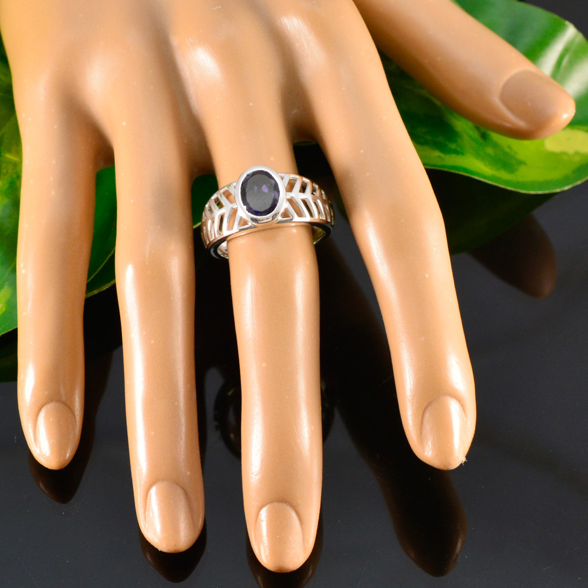 Iolite Solitaire Egyptian Silver Blue Gems Minimal Art Deco Ring Jewelry