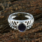 Iolite Solitaire Egyptian Silver Blue Gems Minimal Art Deco Ring Jewelry
