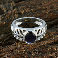 Iolite Solitaire Egyptian Silver Blue Gems Minimal Art Deco Ring Jewelry