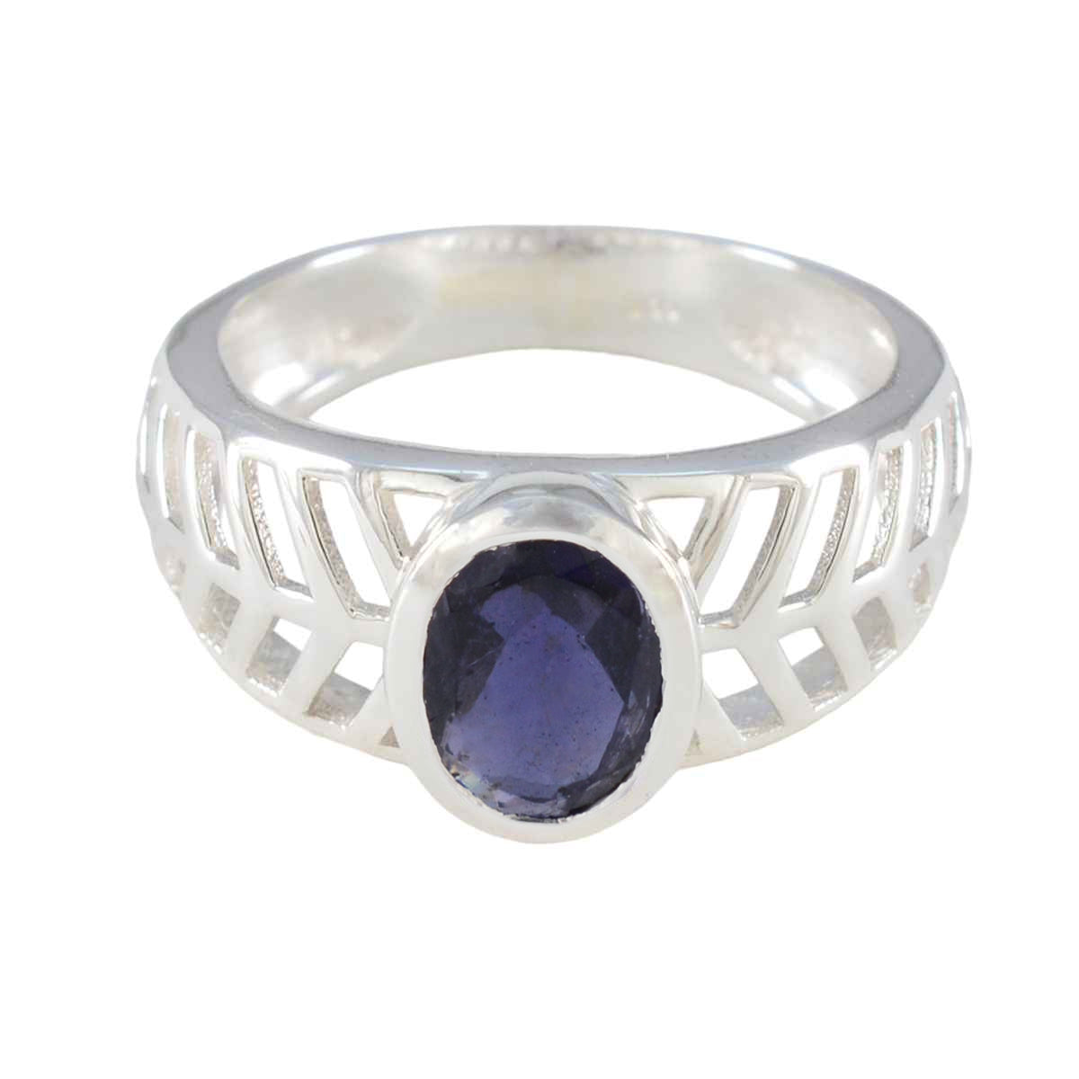 Iolite Solitaire Egyptian Silver Blue Gems Minimal Art Deco Ring Jewelry メイン画像
