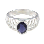Iolite Solitaire Egyptian Silver Blue Gems Minimal Art Deco Ring Jewelry
