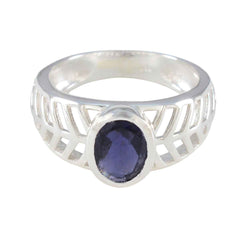 Iolite Solitaire Egyptian Silver Blue Gems Minimal Art Deco Ring Jewelry