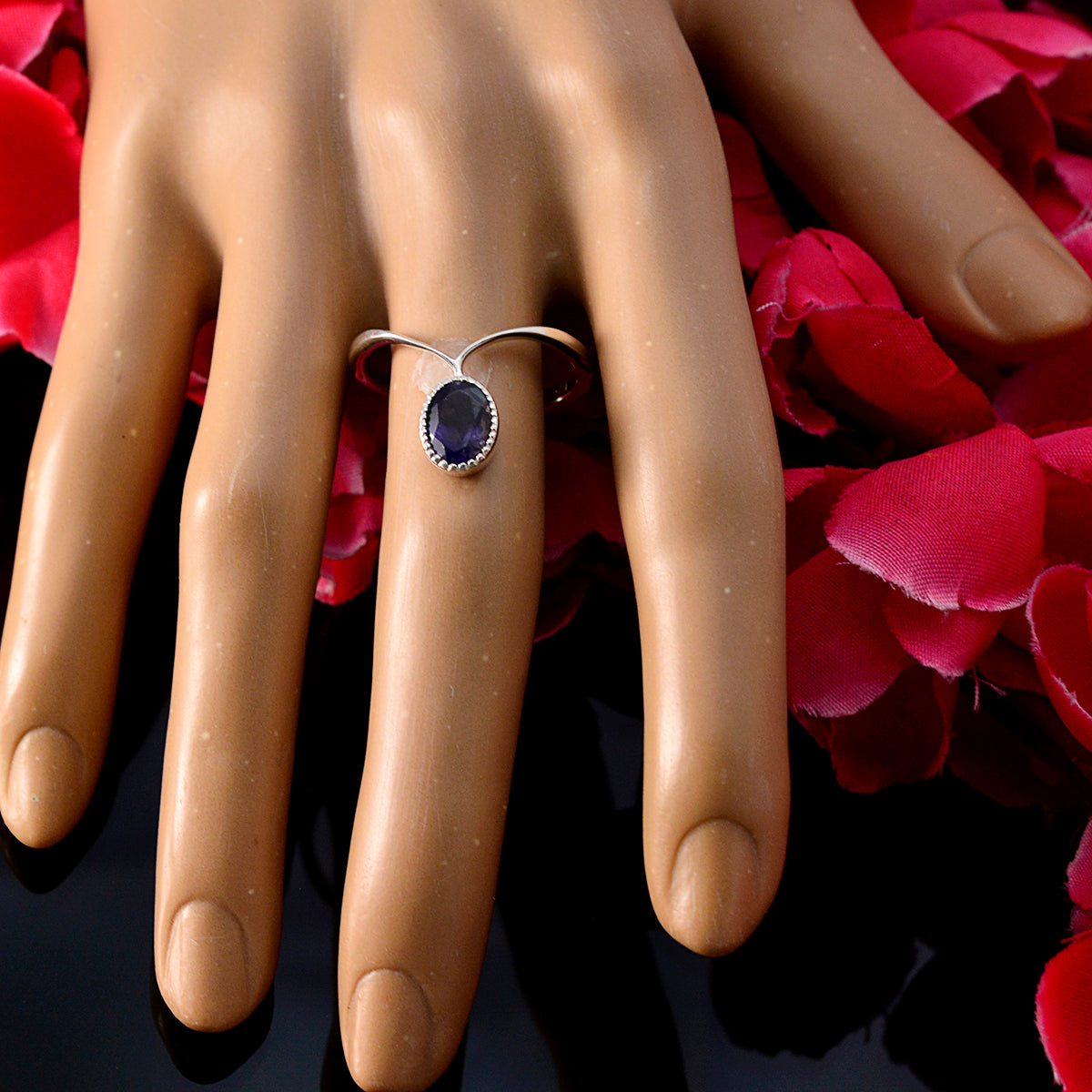 Iolite Solitaire Korean 925 Sterling Silver Blue Gemstone Delicate Glamorous Ring Jewellery