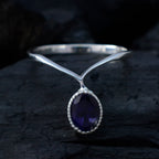 Iolite Solitaire Korean 925 Sterling Silver Blue Gemstone Delicate Glamorous Ring Jewellery