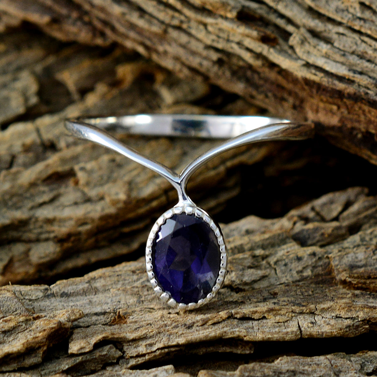 Iolite Solitaire Korean 925 Sterling Silver Blue Gemstone Delicate Glamorous Ring Jewellery