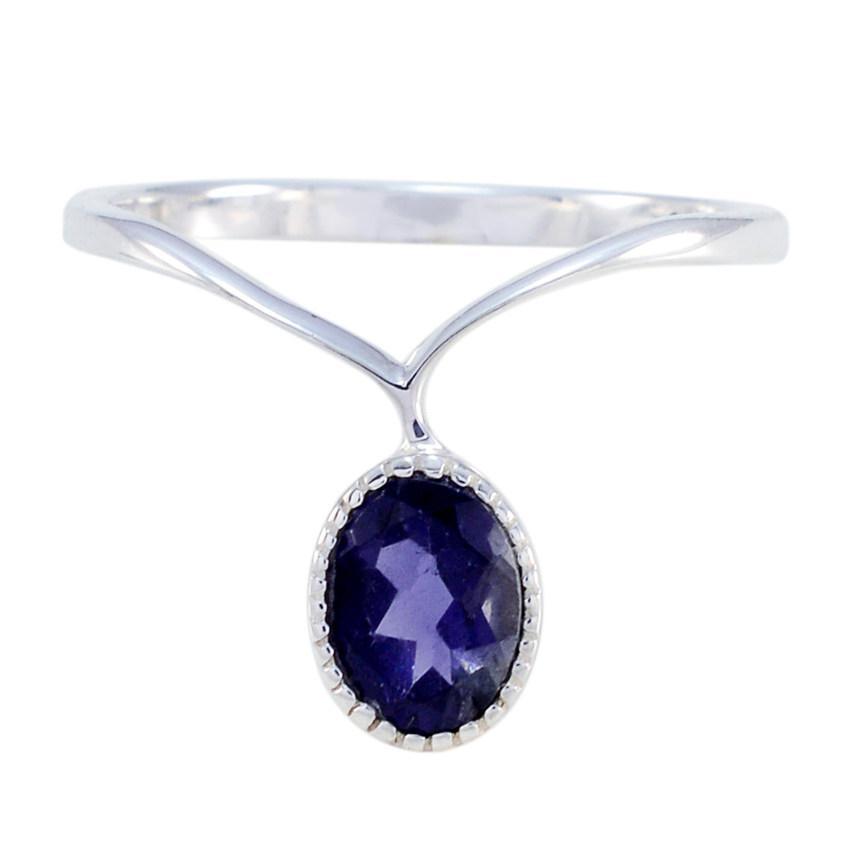 Iolite Solitaire Korean 925 Sterling Silver Blue Gemstone Delicate Glamorous Ring Jewellery