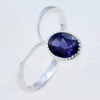 Iolite Solitaire Korean 925 Sterling Silver Blue Gemstone Delicate Glamorous Ring Jewellery