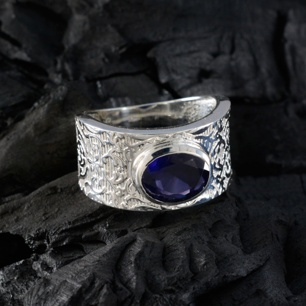 Iolite Solitaire African 925 Sterling Silver Blue Gemstone Essential  Art Deco Ring Jewelry