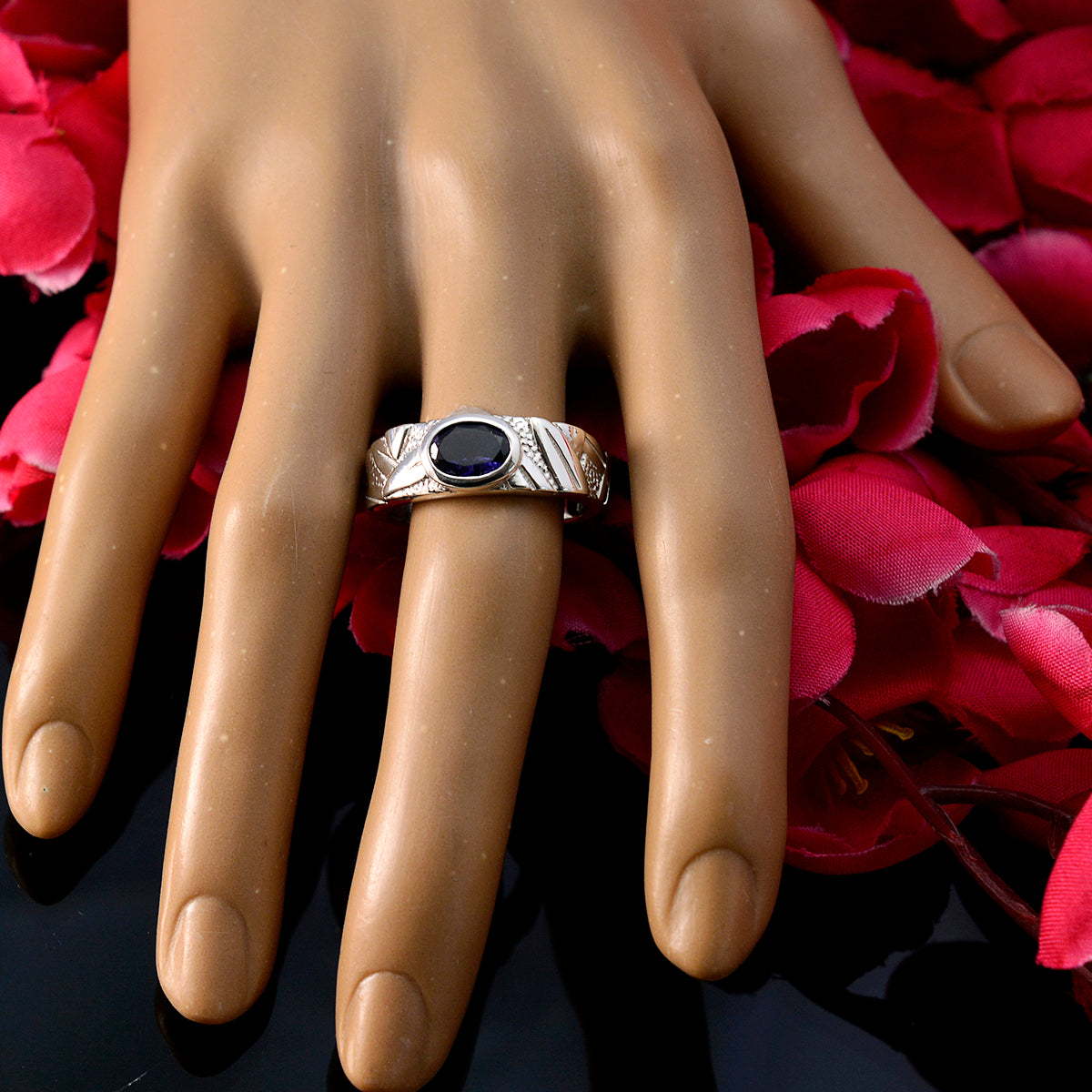 Iolite Solitaire Egyptian 92.5 Silver Blue Gemstones Classic Romantic Ring Jewellery