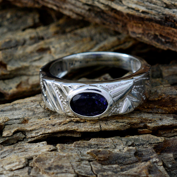 Iolite Solitaire Egyptian 92.5 Silver Blue Gemstones Classic Romantic Ring Jewellery