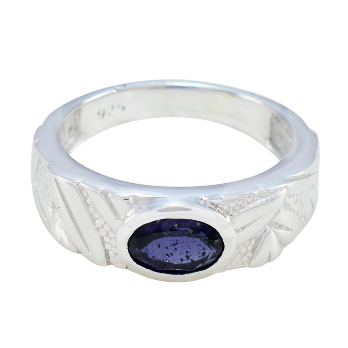 Iolite Solitaire Egyptian 92.5 Silver Blue Gemstones Classic Romantic Ring Jewellery メイン画像