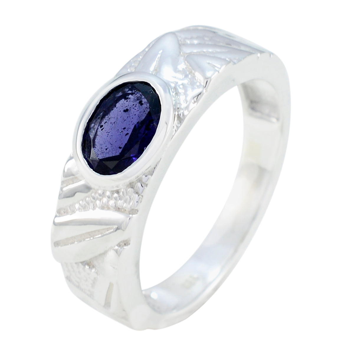 Iolite Solitaire Egyptian 92.5 Silver Blue Gemstones Classic Romantic Ring Jewellery