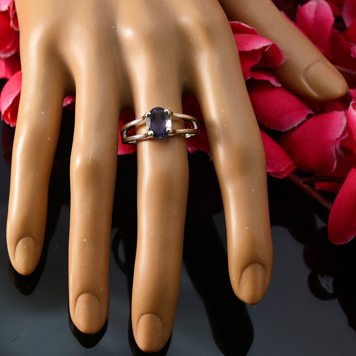 Iolite Solitaire Egyptian 925 Silver Blue Gemstone Slim Traditional Ring Jewellery