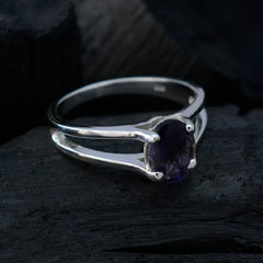 Iolite Solitaire Egyptian 925 Silver Blue Gemstone Slim Traditional Ring Jewellery