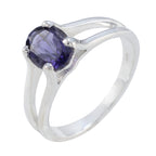 Iolite Solitaire Egyptian 925 Silver Blue Gemstone Slim Traditional Ring Jewellery