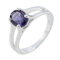 Iolite Solitaire Egyptian 925 Silver Blue Gemstone Slim Traditional Ring Jewellery