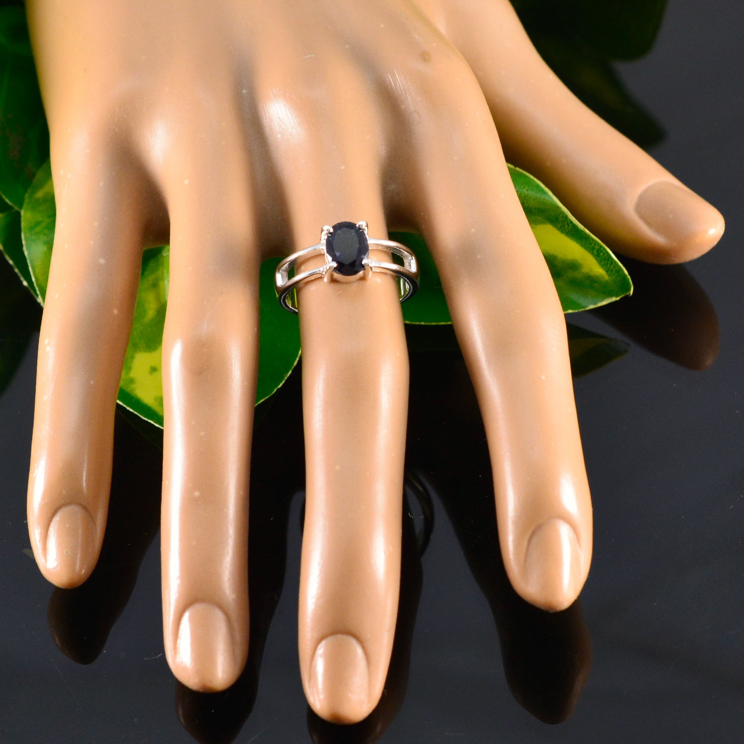 Iolite Solitaire French 92.5 Silver Blue Gemstones Tiny Abstract Ring Jewelry