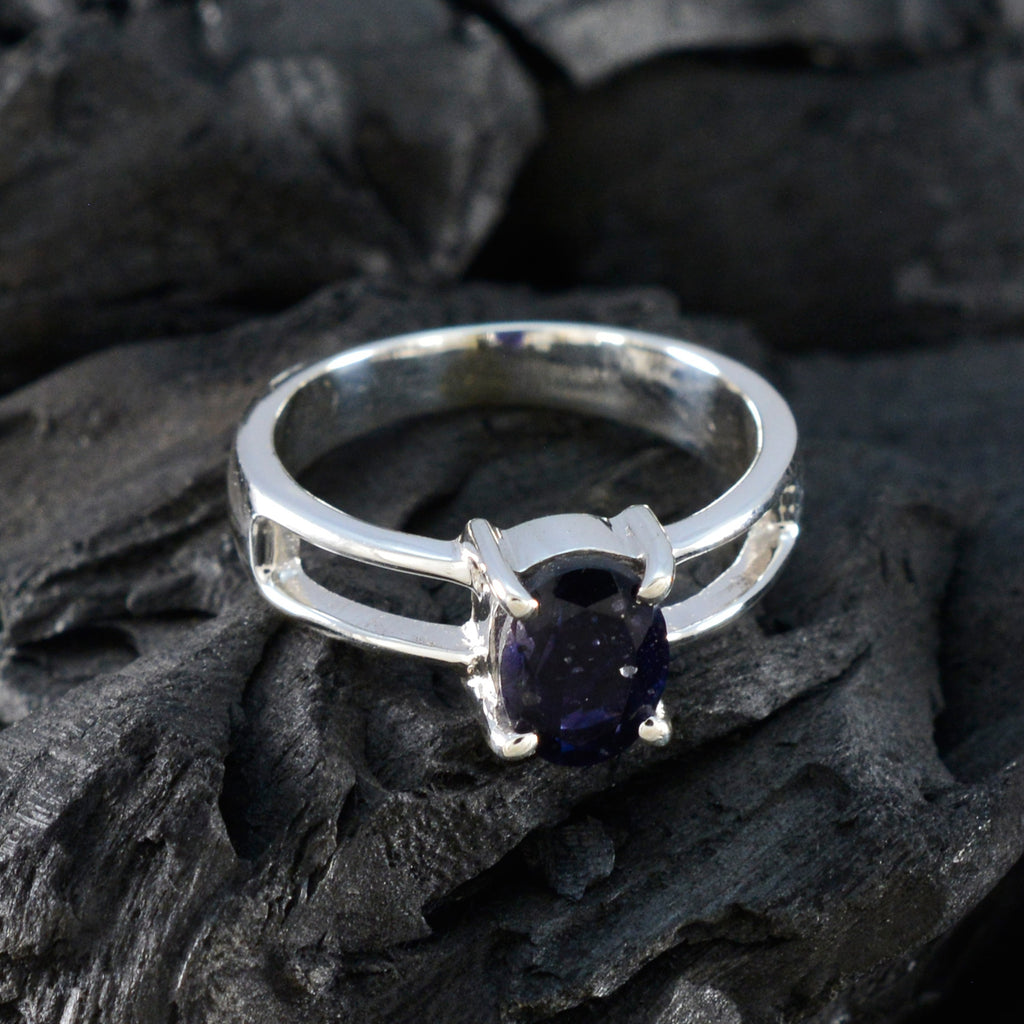 Iolite Solitaire French 92.5 Silver Blue Gemstones Tiny Abstract Ring Jewelry